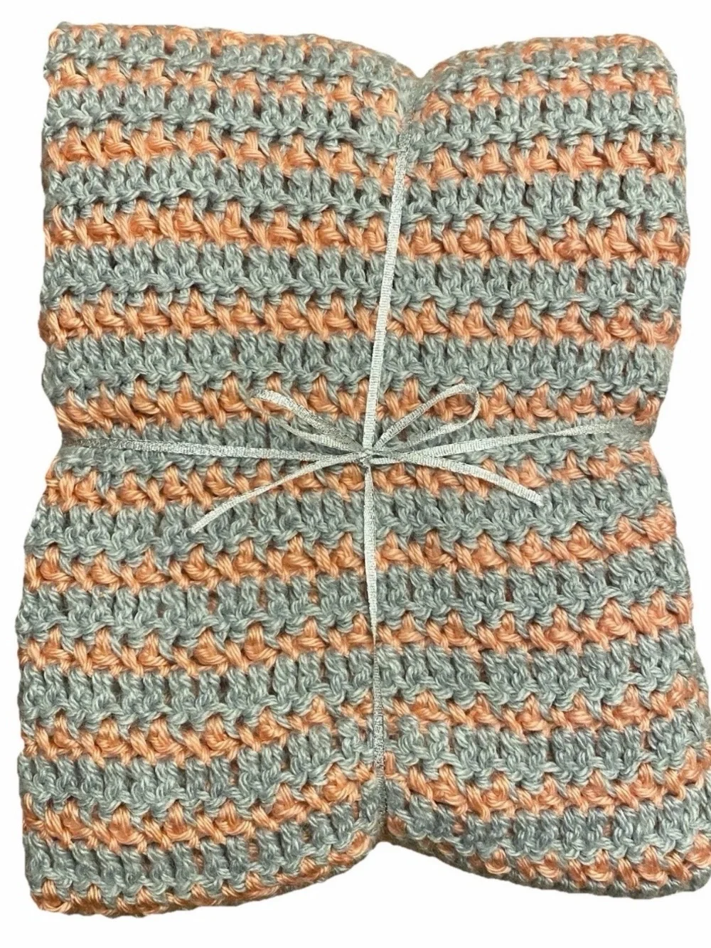 Handmade Crochet Baby Blanket Grey Coral Pink 33x33 Soft